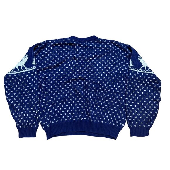 Vintage 90s Blue Fair Isle Reindeer Pattern Sweater XL - Picture 2 of 6